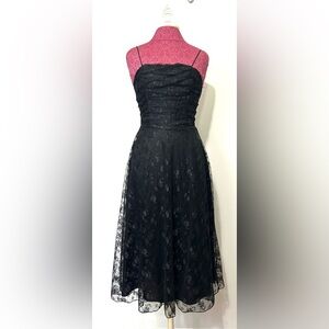 B Darlin Black Mesh Midi Dress Size 3/4 Whimsigoth Fairy Grunge Sparkle Ruched‎